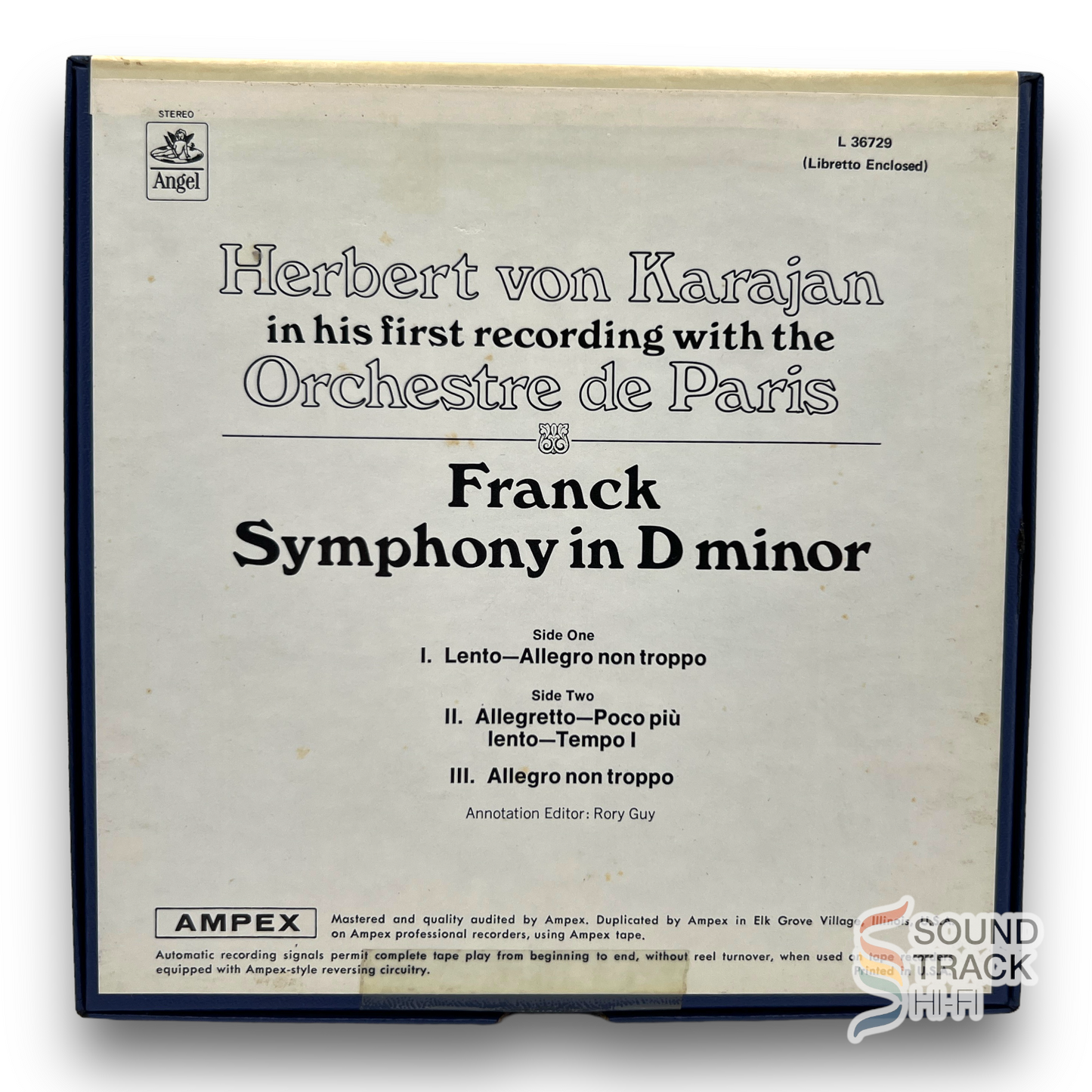 Franck Symphony In D Minor Orchestre De Paris Karajan 7 1/2 IPS Reel Tape Angel