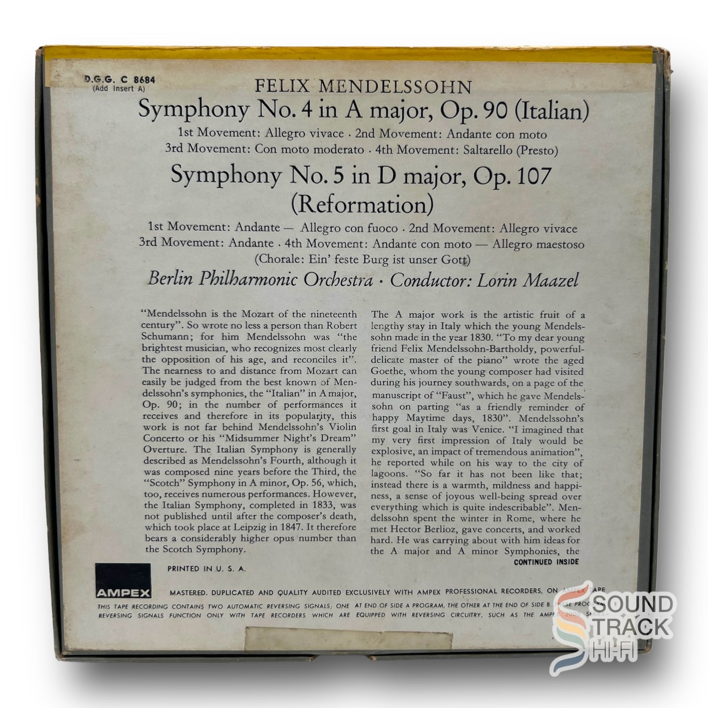 Mendelssohn Symphony No 4 & 5 Lorin Maazel 7 1/2 IPS Reel Tape Deutsche