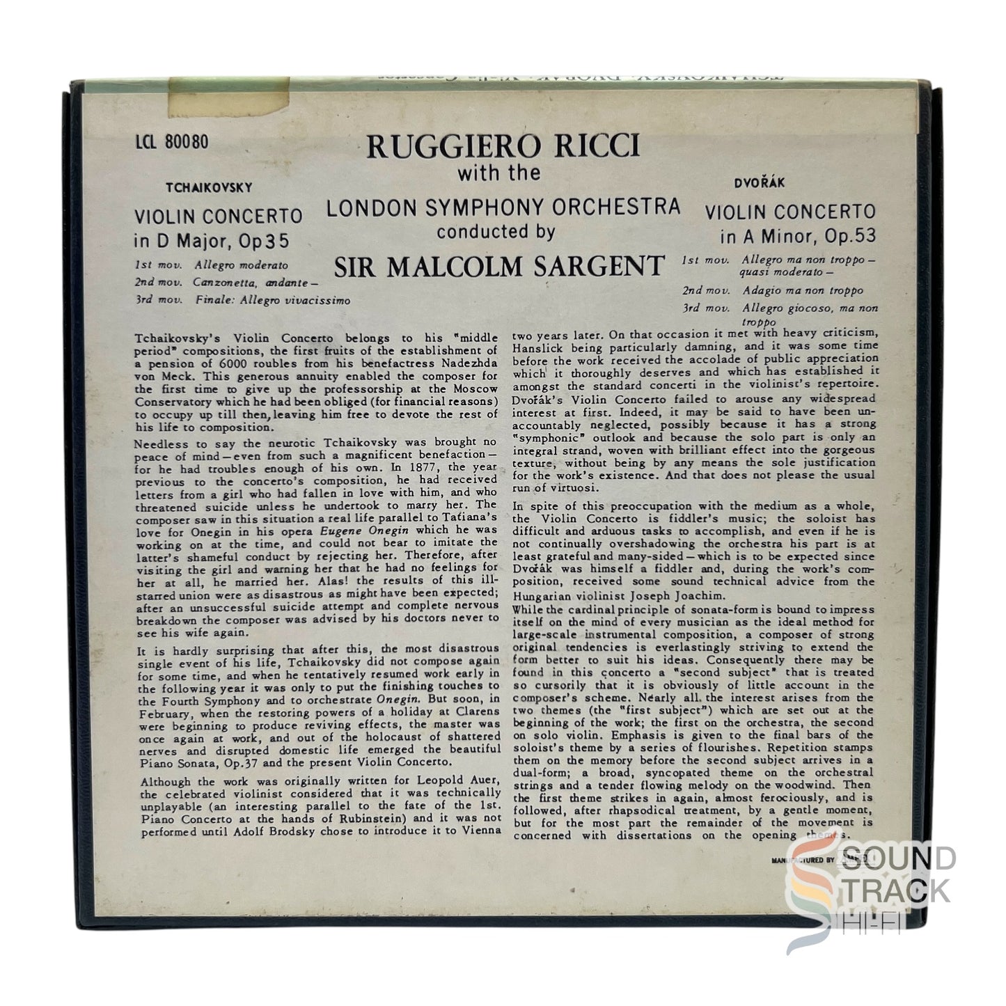 Tchaikovsky Dvorak Violin Concerto Ricci Sargent 7 1/2 IPS Reel Tape London