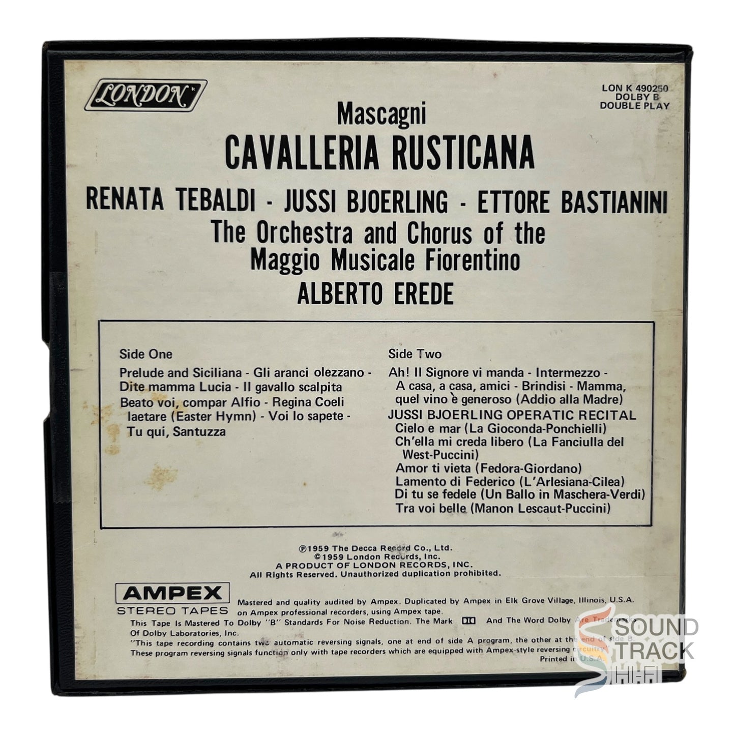 Mascagni Cavalleria Rusticana Tebaldi Bjoerling 7 1/2 IPS Reel Tape London