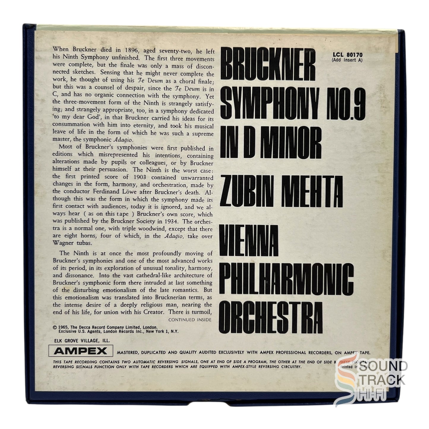 Bruckner Symphony No 9 Vienna Philharmonic Zubin Mehta 7.5 IPS Reel Tape London