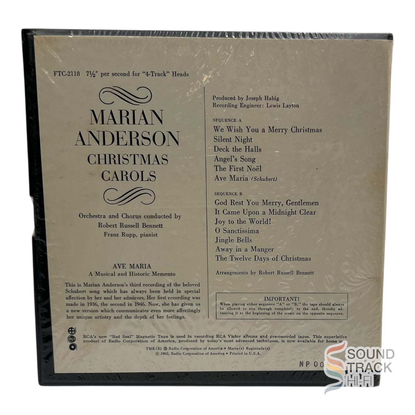 Christmas Carols By Marian Anderson 7 1/2 IPS Reel Tape RCA New