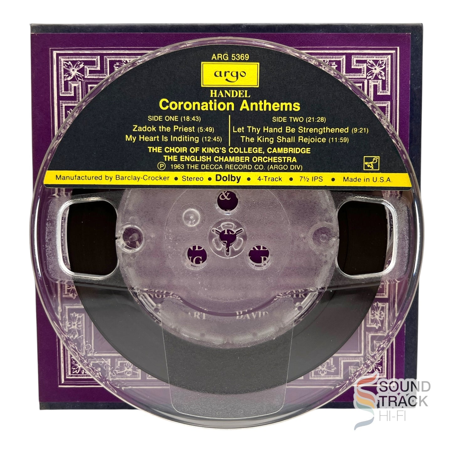 Handel: Coronation Anthems Thurston Dart Willcocks 7 1/2 IPS Reel Tape Dolby