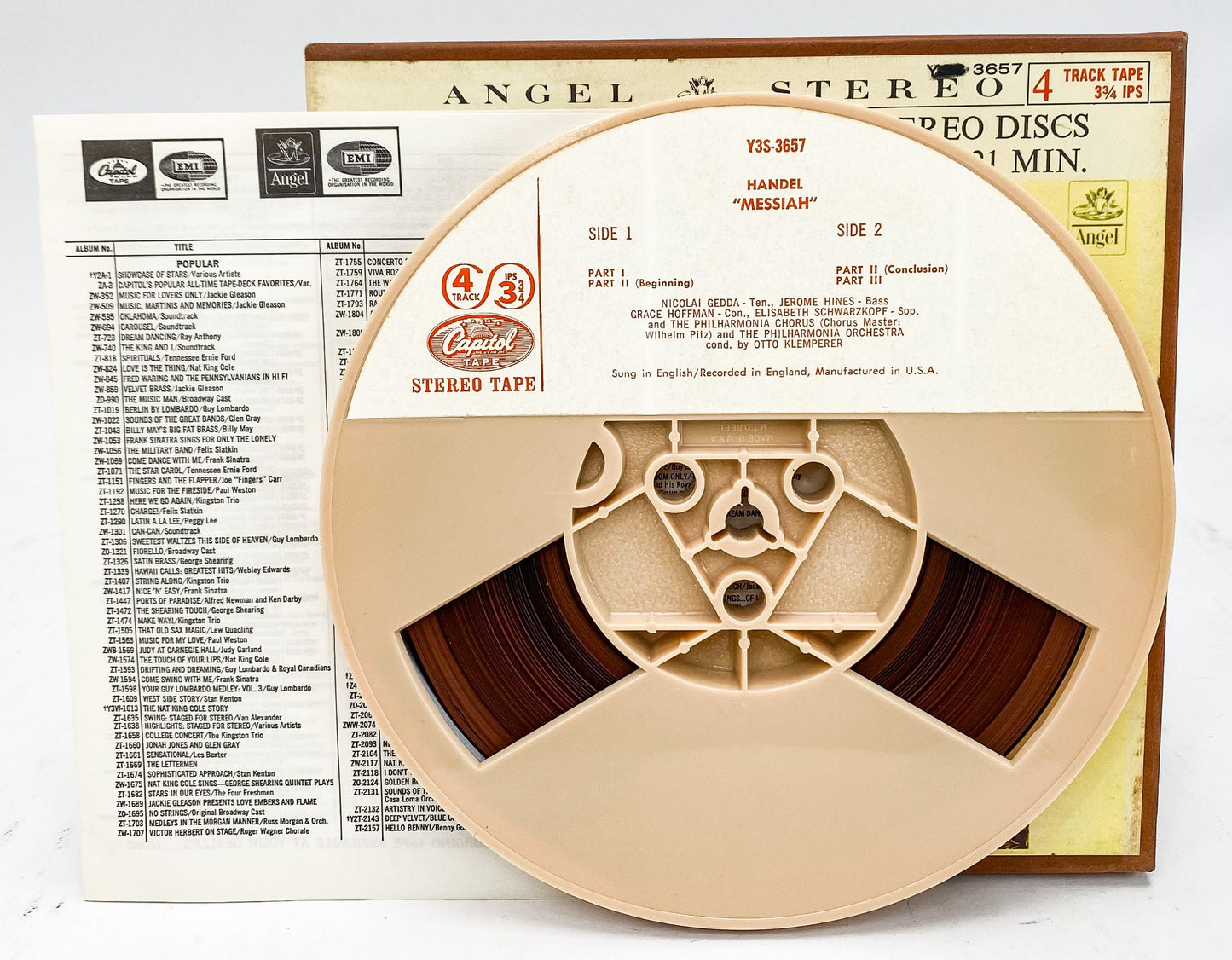 Handel Messiah Hines Gedda Hoffman Klemperer Reel to Reel Tape 3 3/4 IPS Angel