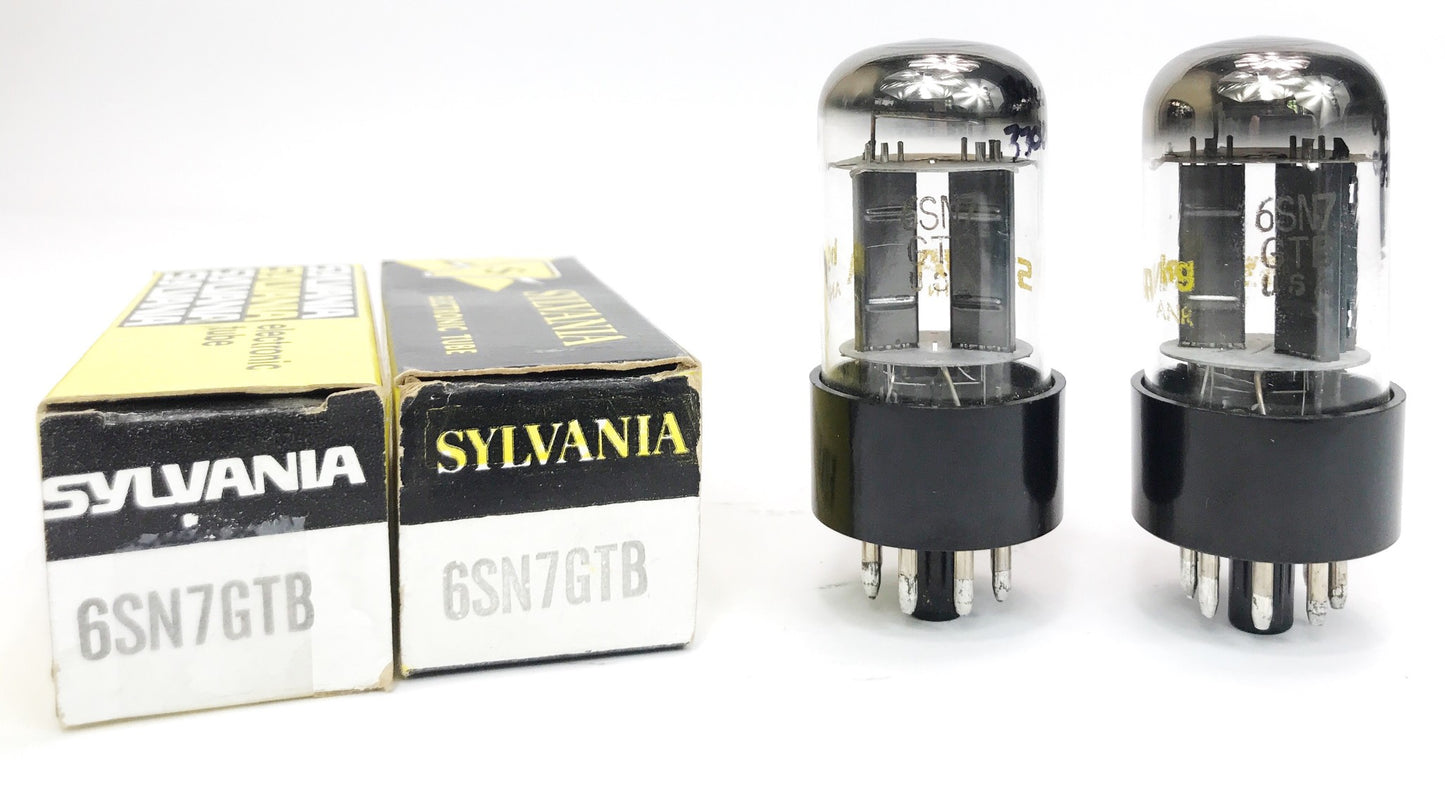 Sylvania 6SN7GTB Ribbed Black Plate Halo Getter Balanced and Matched Tubes