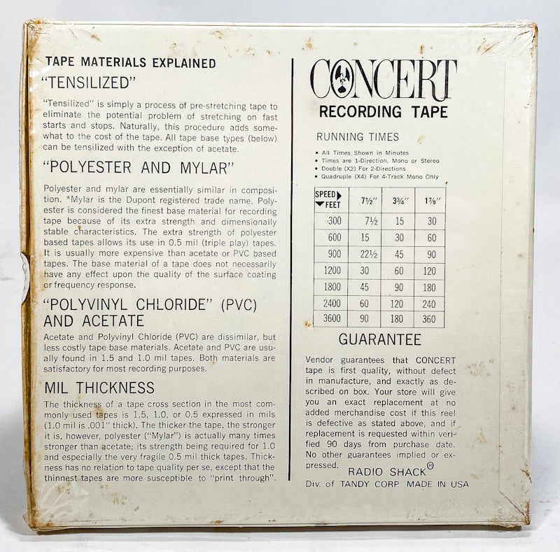 Concertape 1800 Feet 1.0 Mil 7" Reel To Reel Tape NOS Sealed