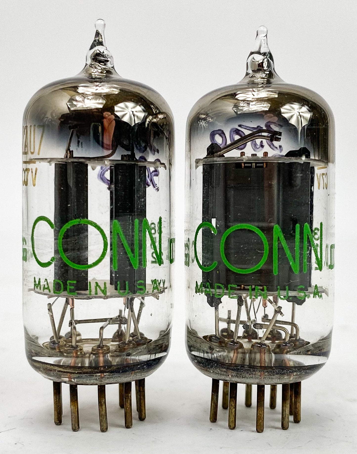 Conn 12AU7A Ribbed Grey Plate Top Angled D Getter Balanced and Matched Tubes