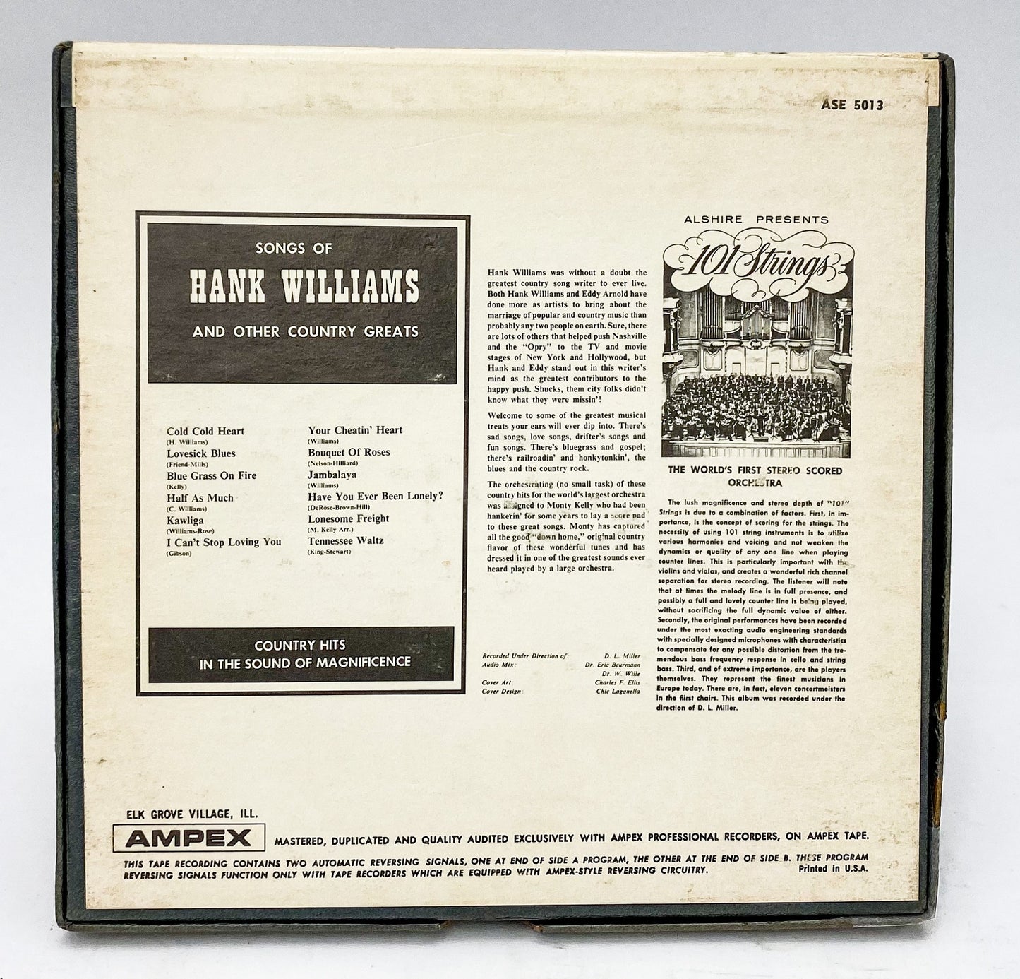 101 Strings Play Hank Williams Favorites Reel to Reel Tape 3 3/4 IPS Audio Spect