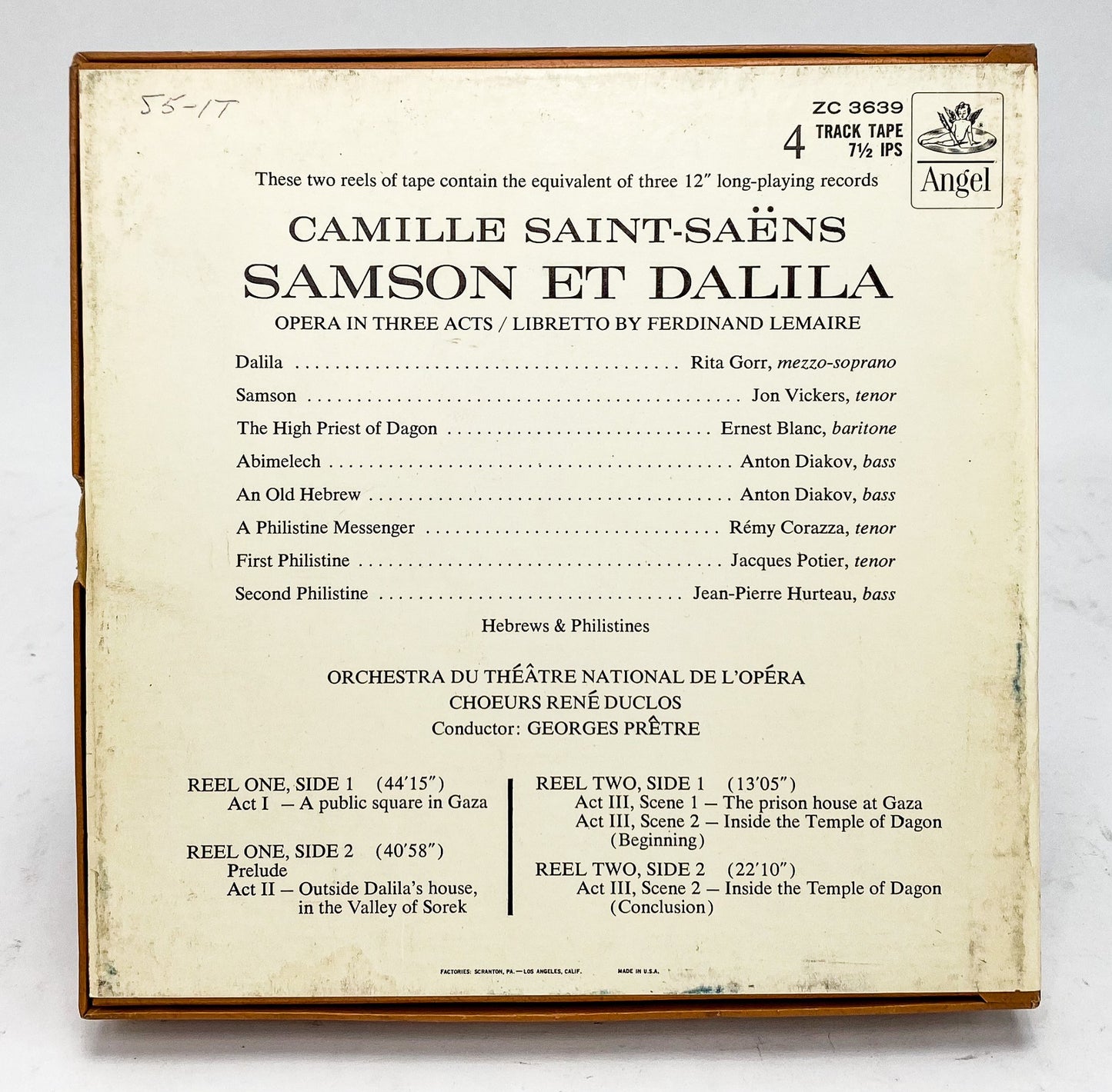 Saint Saens Samson Et Dalila Gorr Blanc Pretre Reel to Reel Tape 7 1/2 IPS Angel