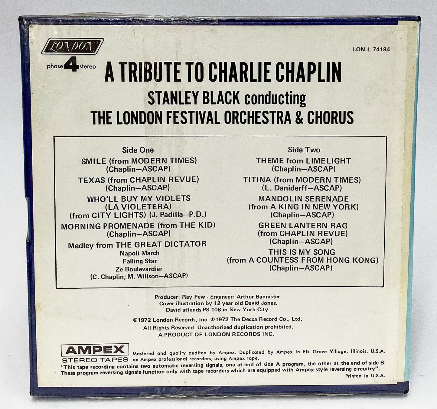 Stanley Black A Tribute To Charlie Chaplin Reel to Reel Tape 7.5 IPS London New