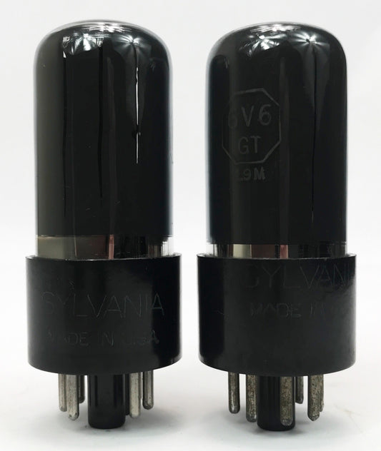 Sylvania 6V6GT Black Plate Bottom D Getter Smoked Glass Matched Vacuum Tubes