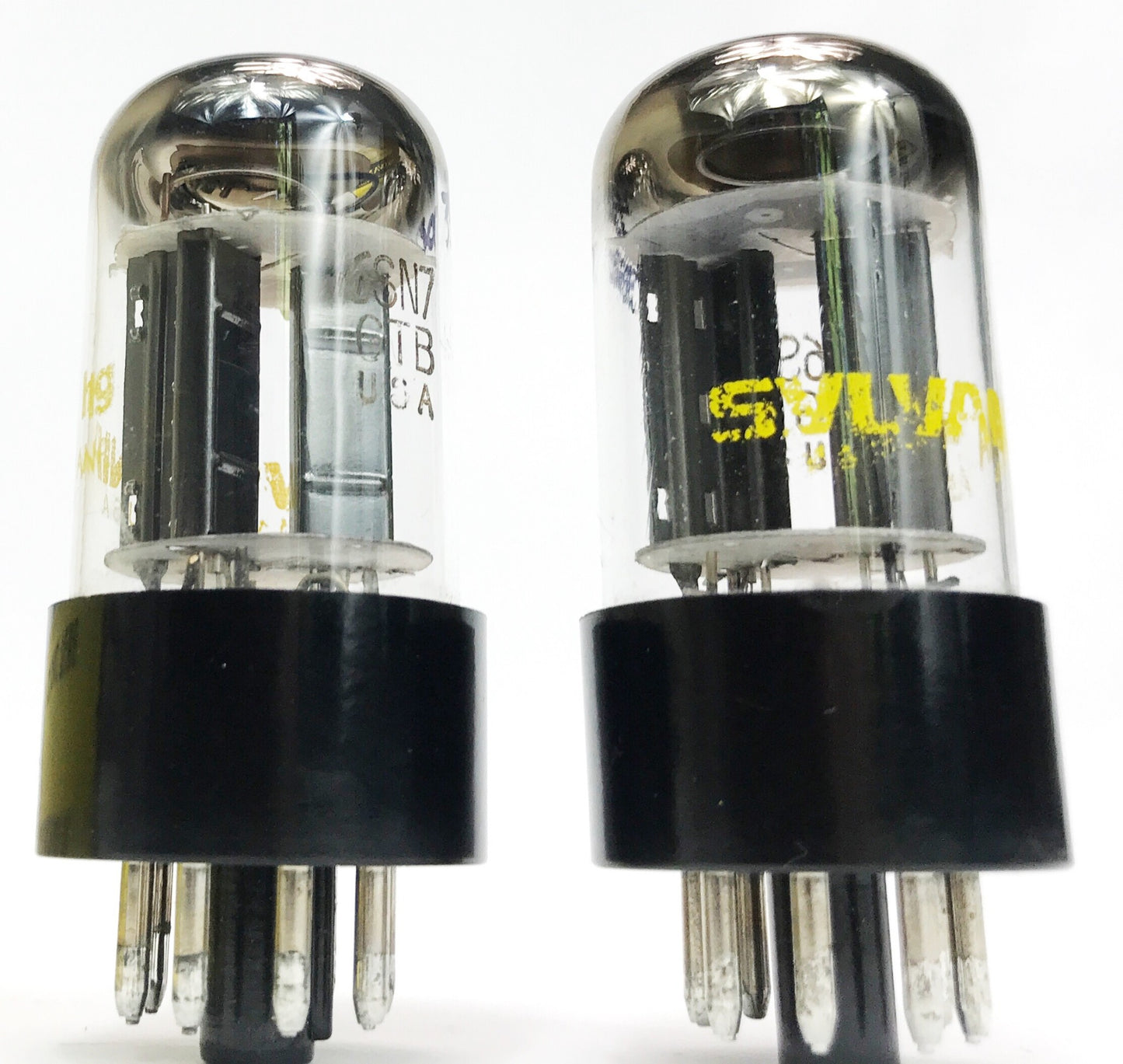 Sylvania 6SN7GTB Ribbed Black Plate Halo Getter Balanced and Matched Tubes
