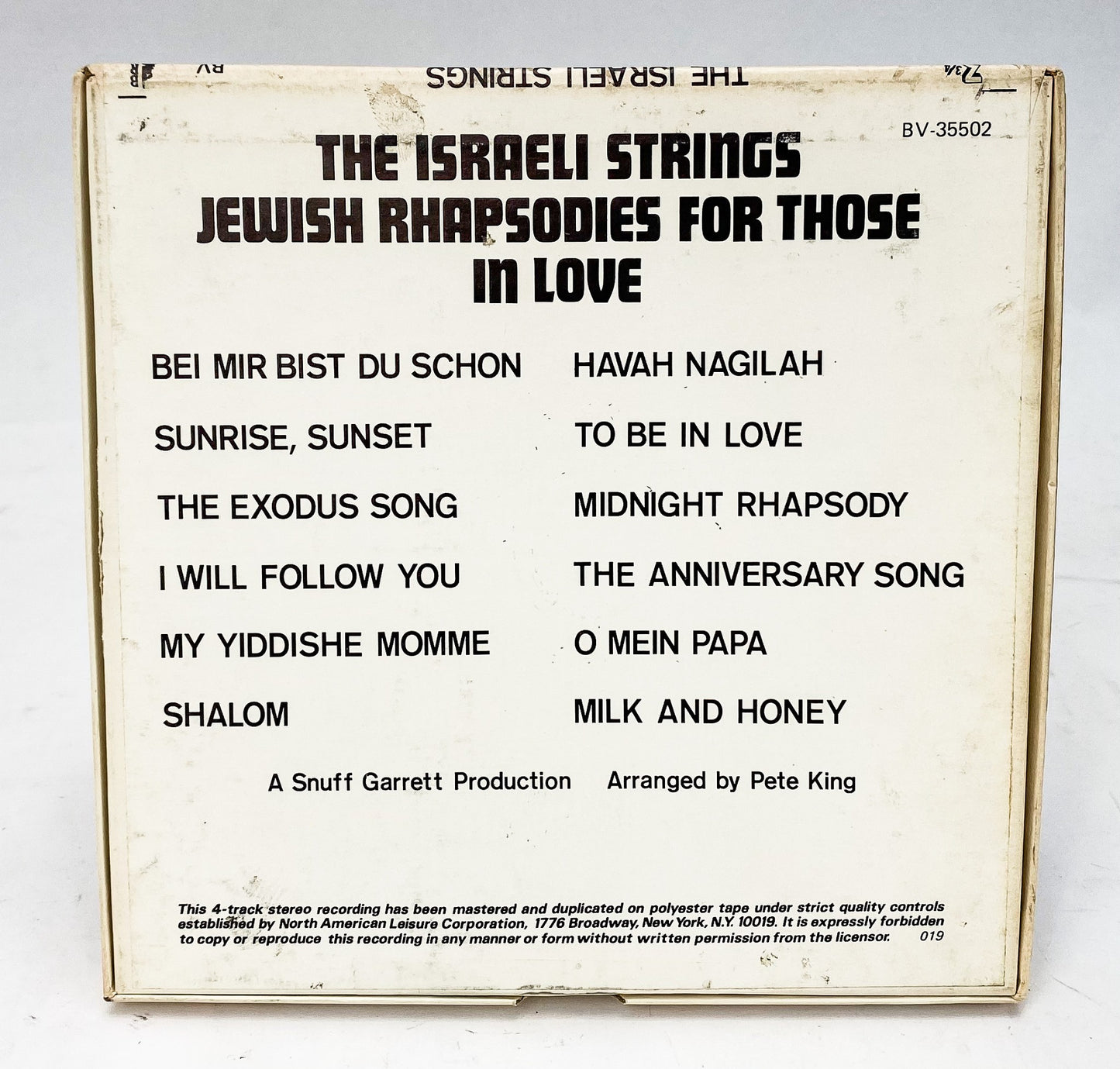 Jewish Rhapsodies For Those In Love Israeli Strings Reel to Reel Tape 7.5" Bravo