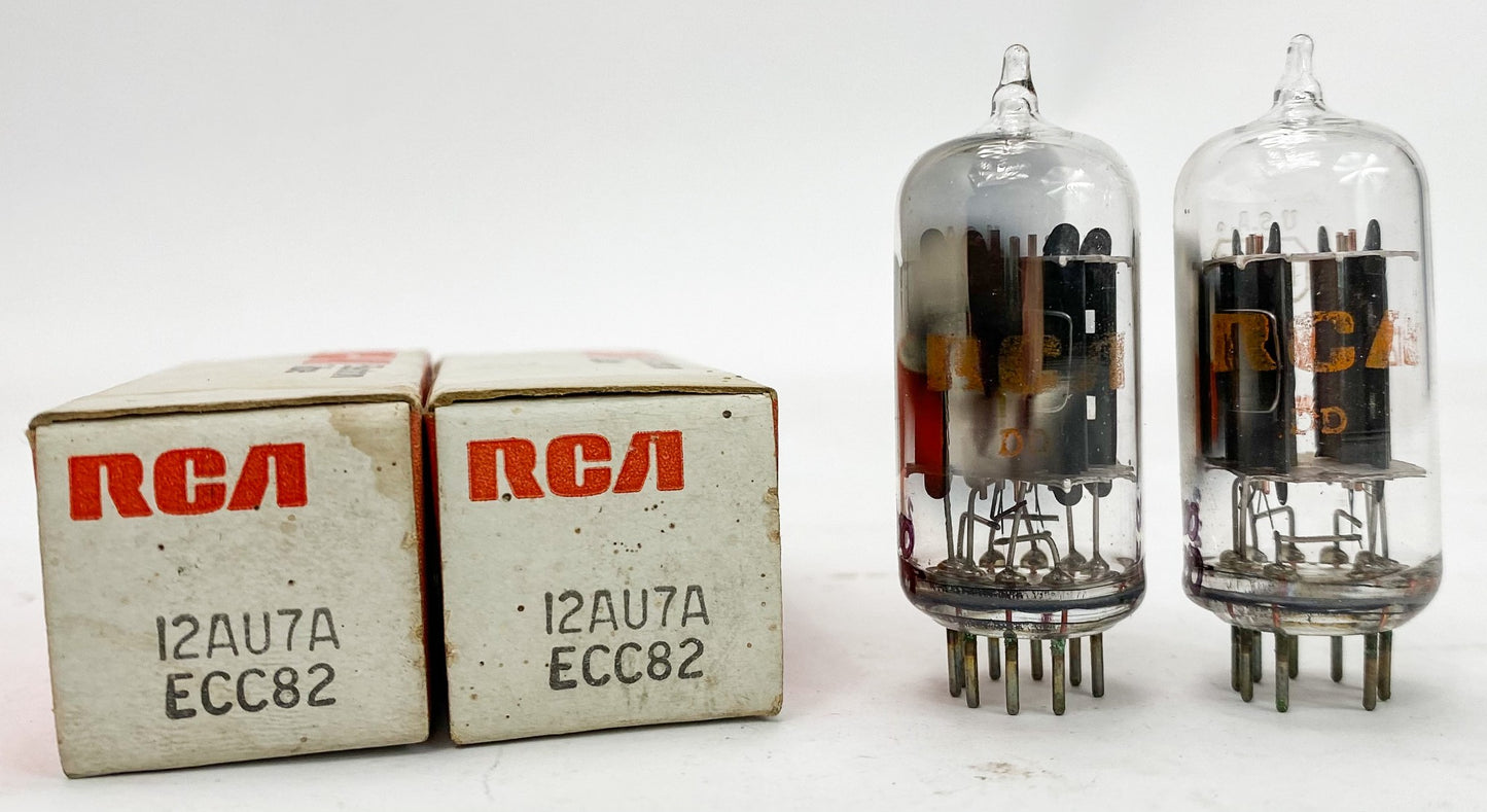 RCA 12AU7A Clear Top Grey Plate Side D Getter Balanced and Matched Tubes MD1
