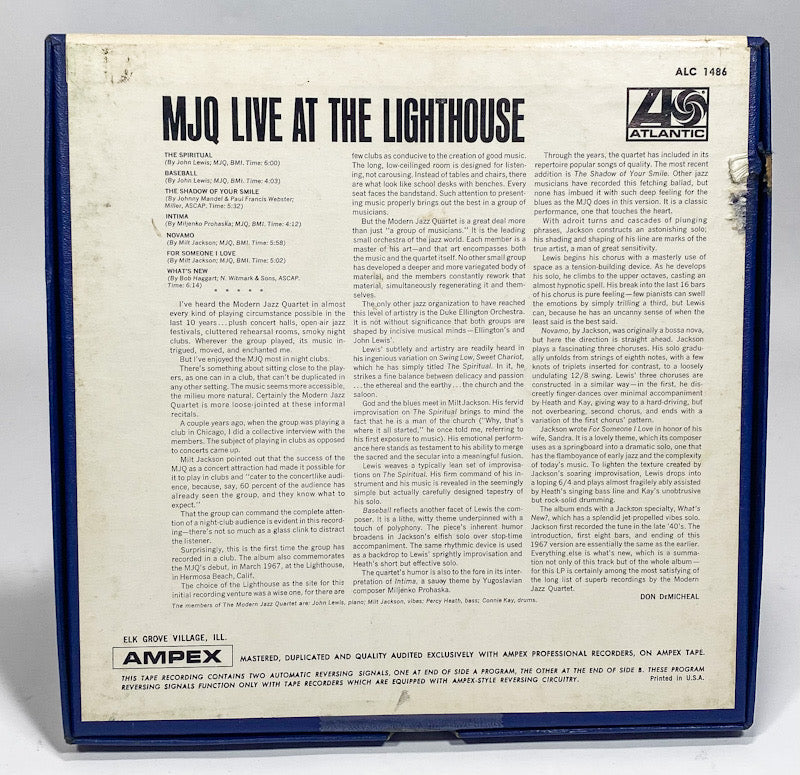 Live At The Lighthouse Modern Jazz Quartet Reel to Reel Tape 7 1/2 IPS Atlantic