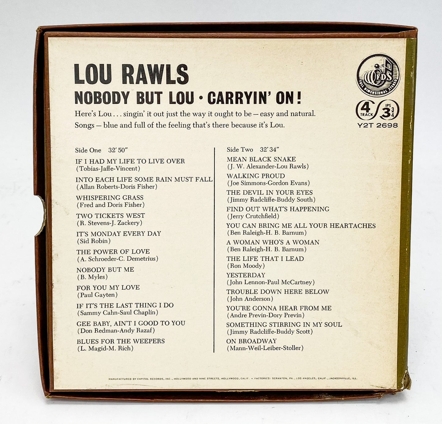 Nobody But Lou Carryin' On Lou Rawls Reel to Reel Tape 3 3/4 IPS Capitol