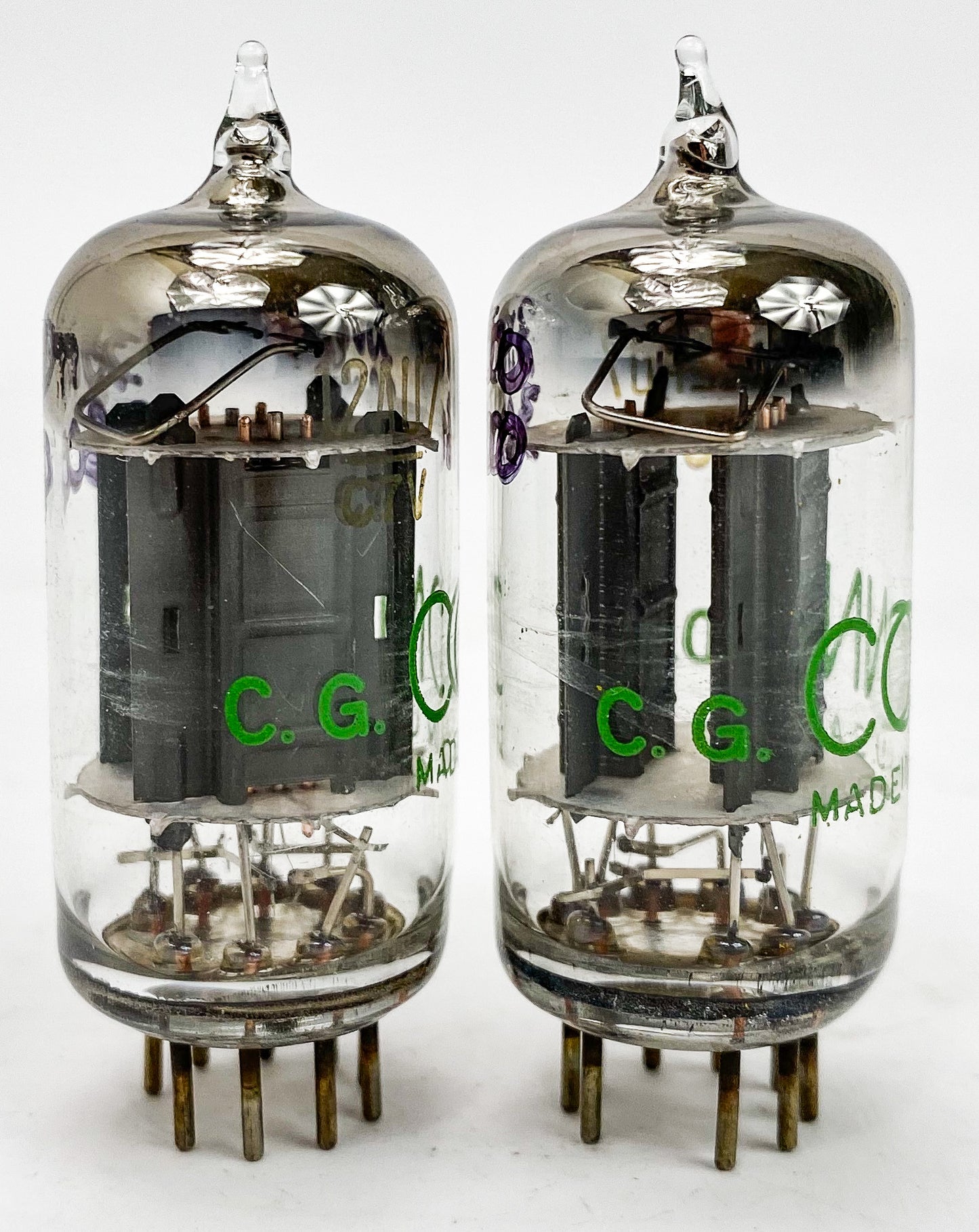 Conn 12AU7A Ribbed Grey Plate Top Angled D Getter Balanced and Matched Tubes