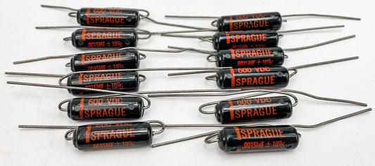 Sprague 0.0015 uf 600 VDC Black Beauty Capacitors 12x NOS