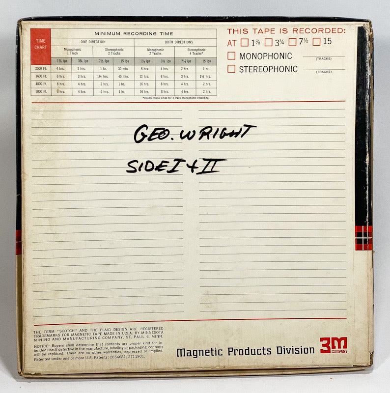 George Wright Master 10.5" Scotch Reel to Reel Tape R 707