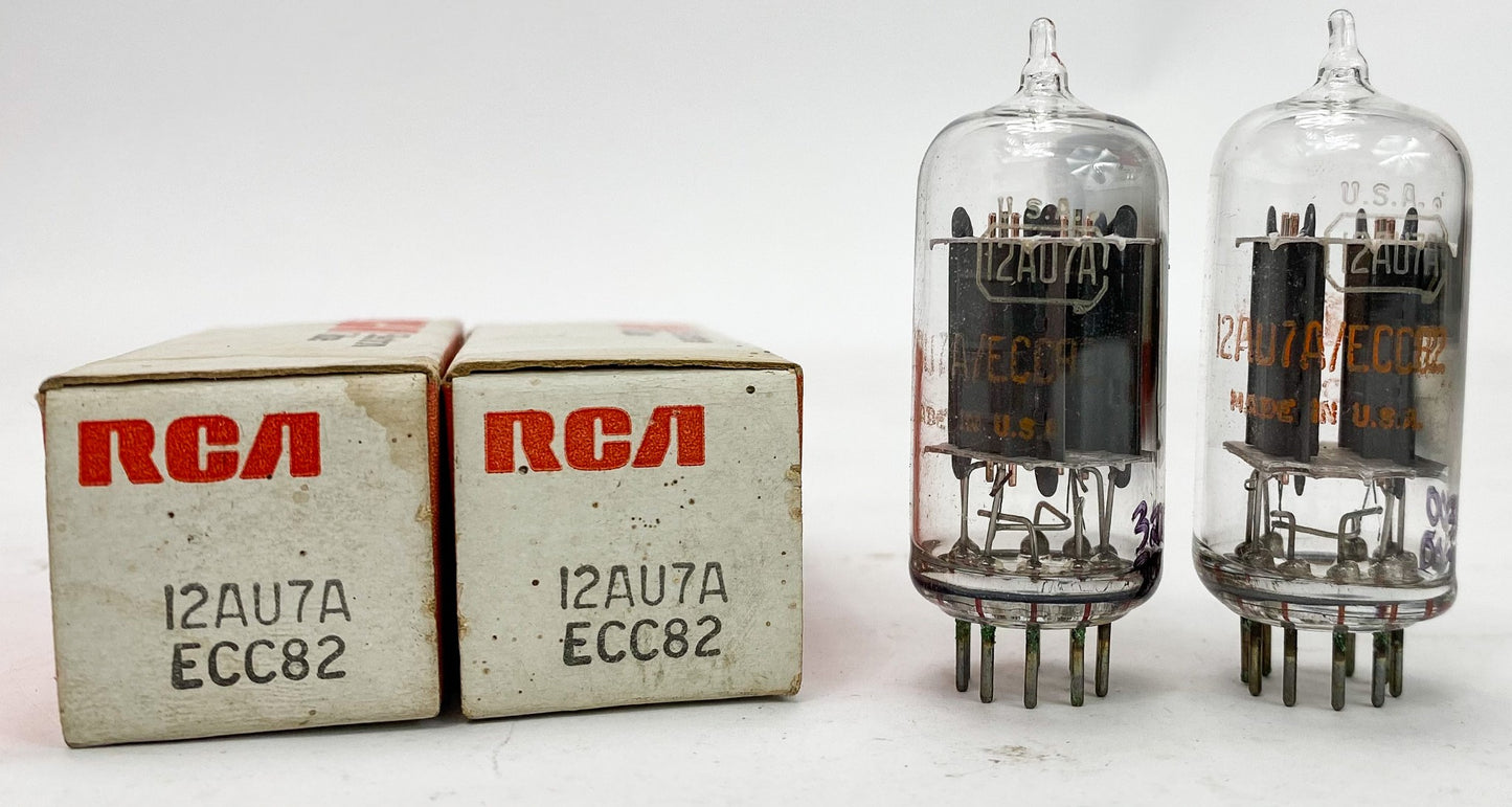 RCA 12AU7A Clear Top Grey Plate Side D Getter Balanced and Matched Tubes MD1