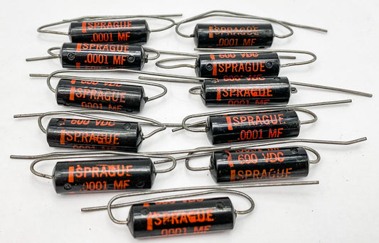 Sprague 0.0001 uf 600 VDC Black Beauty Capacitors 11x NOS