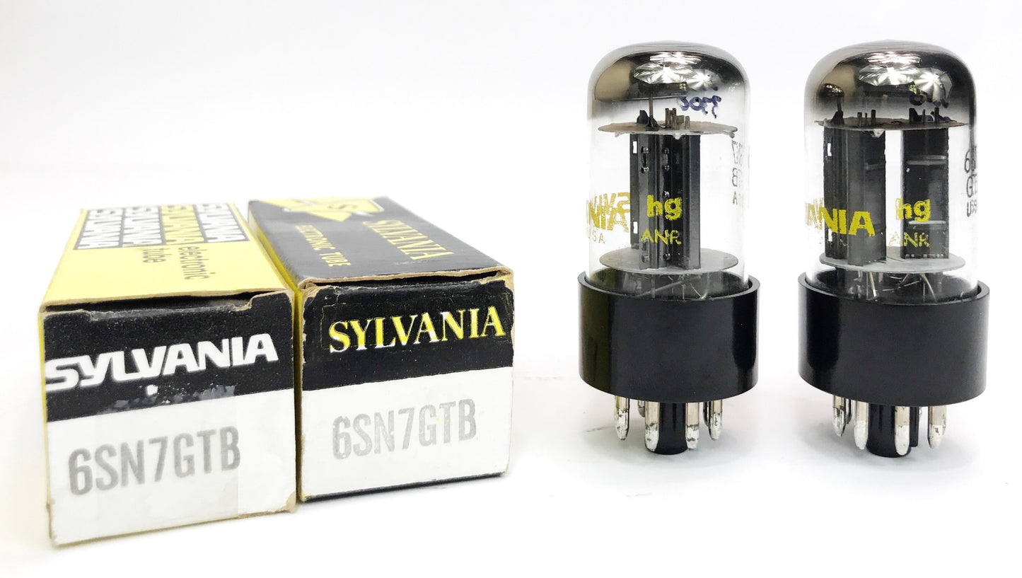 Sylvania 6SN7GTB Ribbed Black Plate Halo Getter Balanced and Matched Tubes