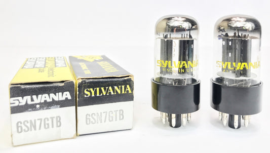 Sylvania 6SN7GTB Ribbed Black Plate Halo Getter Balanced and Matched Tubes