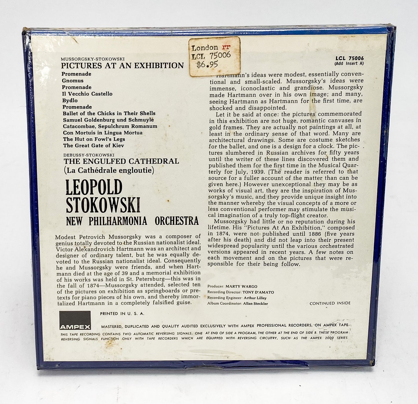 Mussorgsky Stokowski Pictures At An Exhibition Reel to Reel Tape 7.5 IPS London