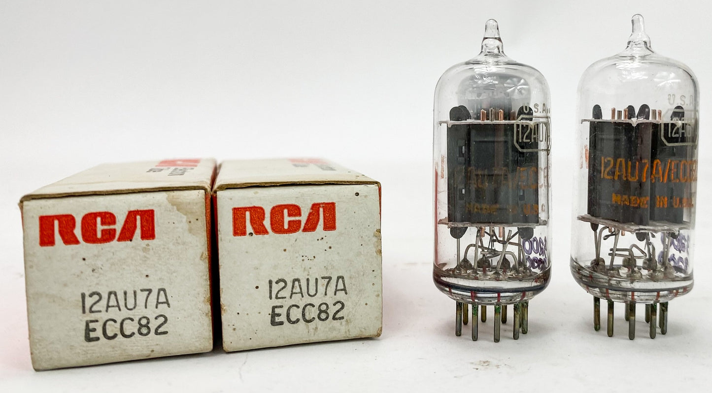 RCA 12AU7A Clear Top Grey Plate Side D Getter Balanced and Matched Tubes MD1