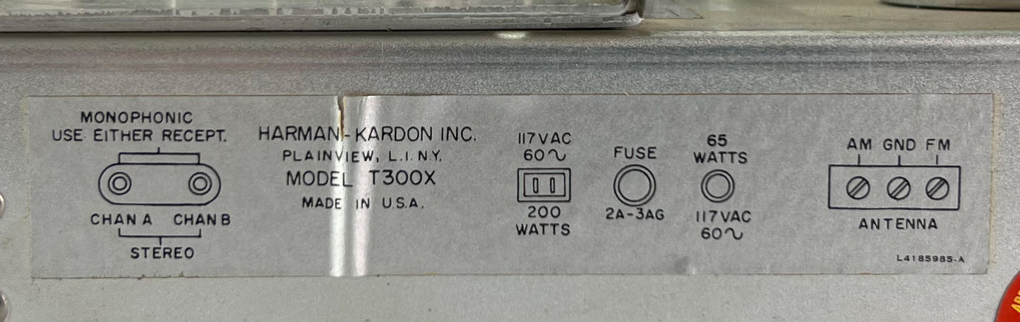 Harman Kardon T300X Vacuum Tube Tuner For Parts / Repair