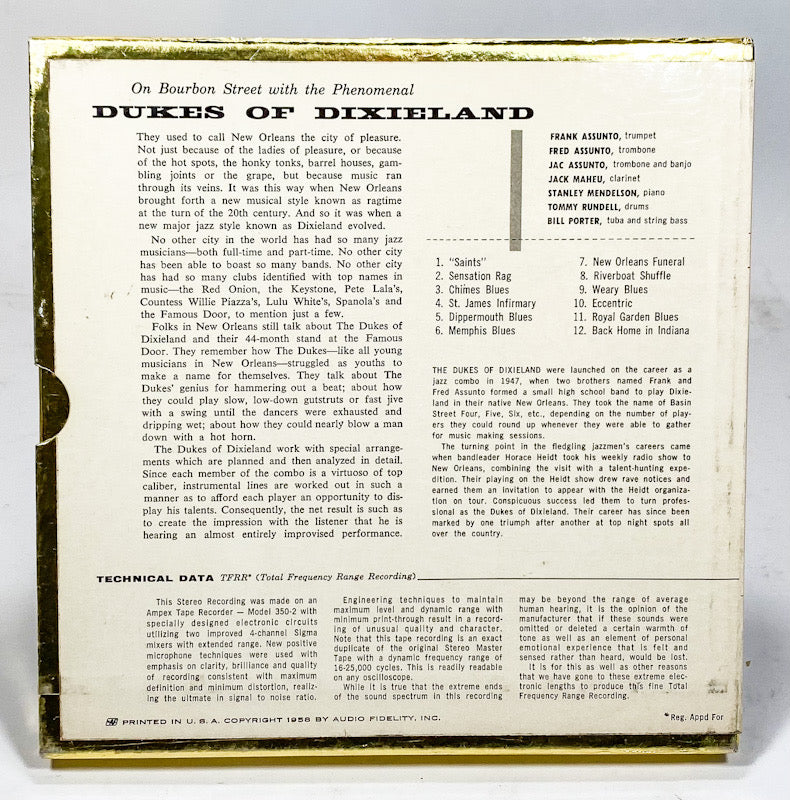 On Bourbon Street Dukes Of Dixieland Reel to Reel Tape Audio Fidelity Two Track
