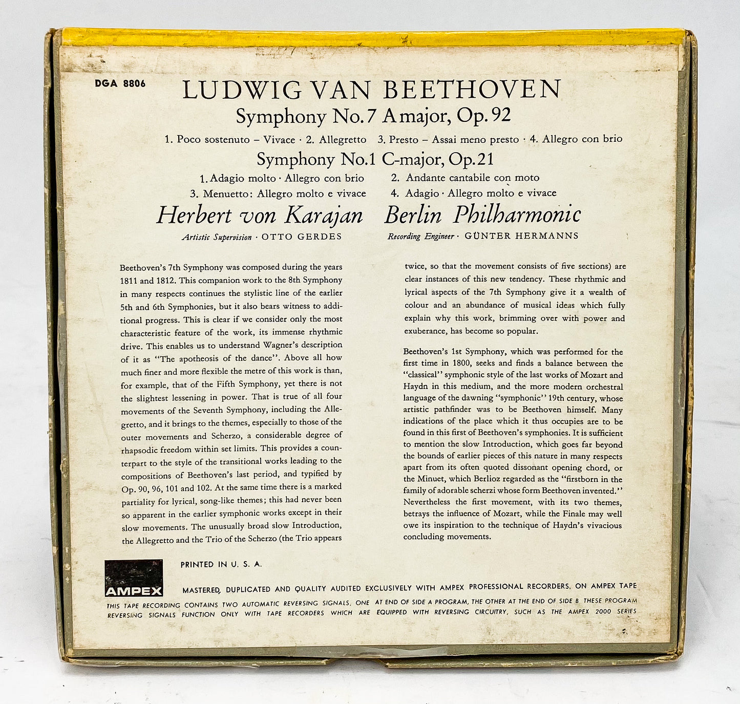Beethoven Symphony 7 & 1 Herbert Von Karajan Reel to Reel Tape 7.5 IPS Deutsche