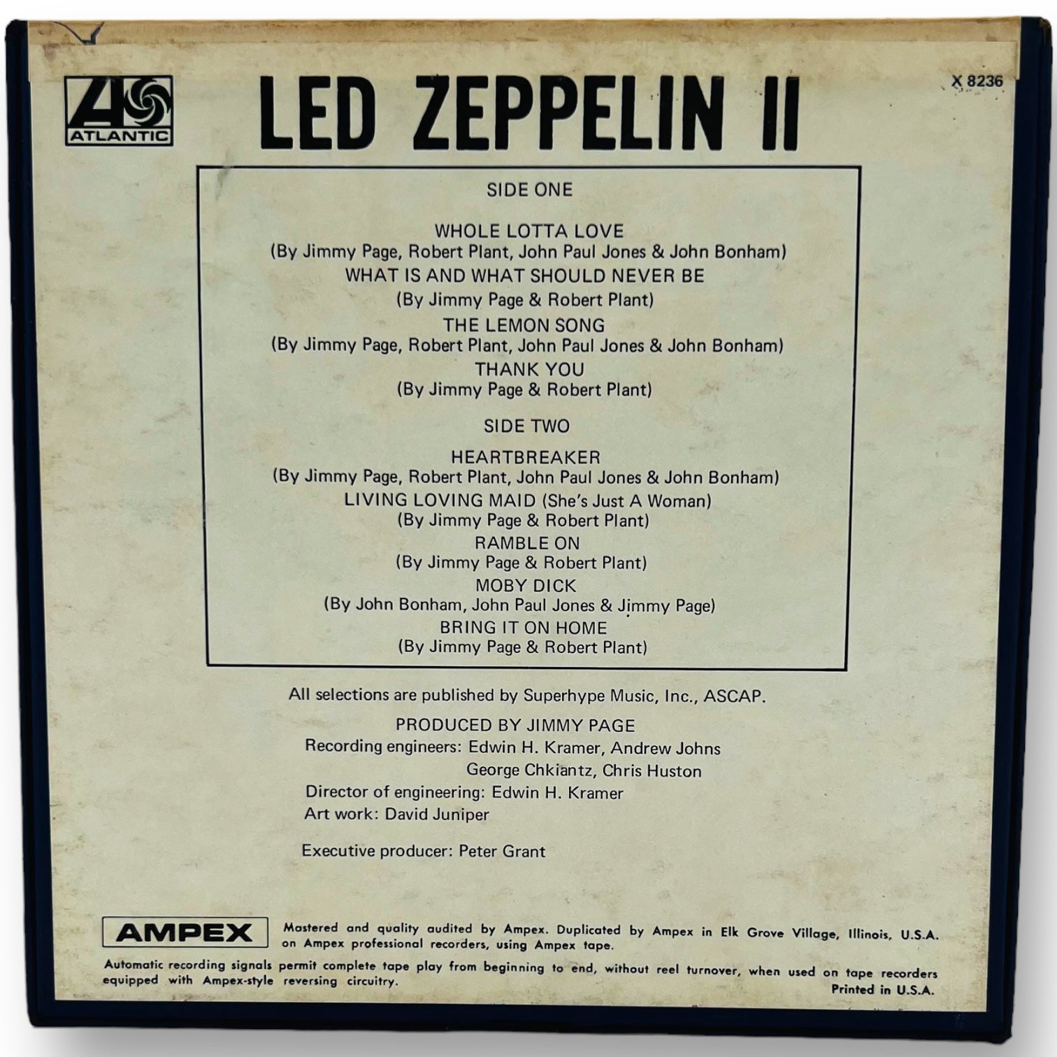Led Zeppelin II The Only Way To Fly Reel to Reel Tape 3 3/4 IPS