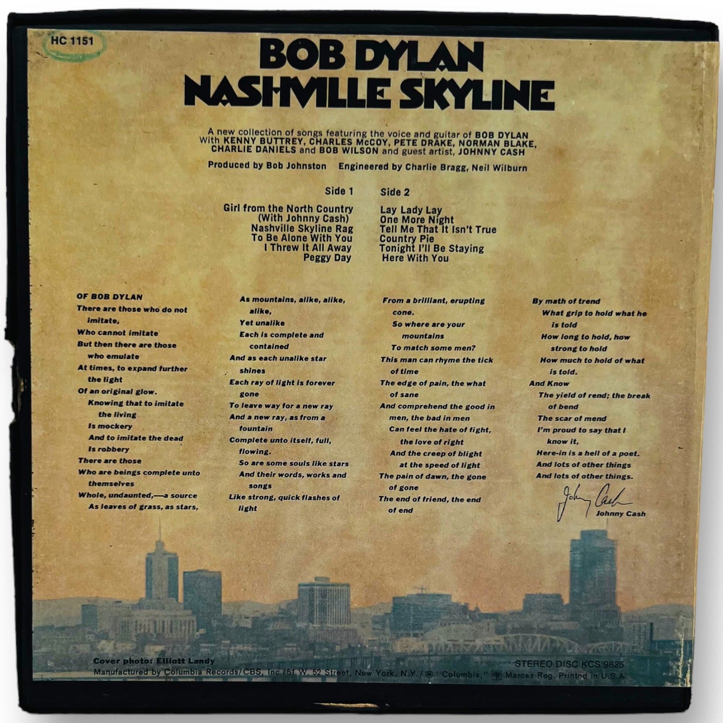 Nashville Skyline Bob Dylan Reel to Reel Tape 3 3/4 IPS Columbia