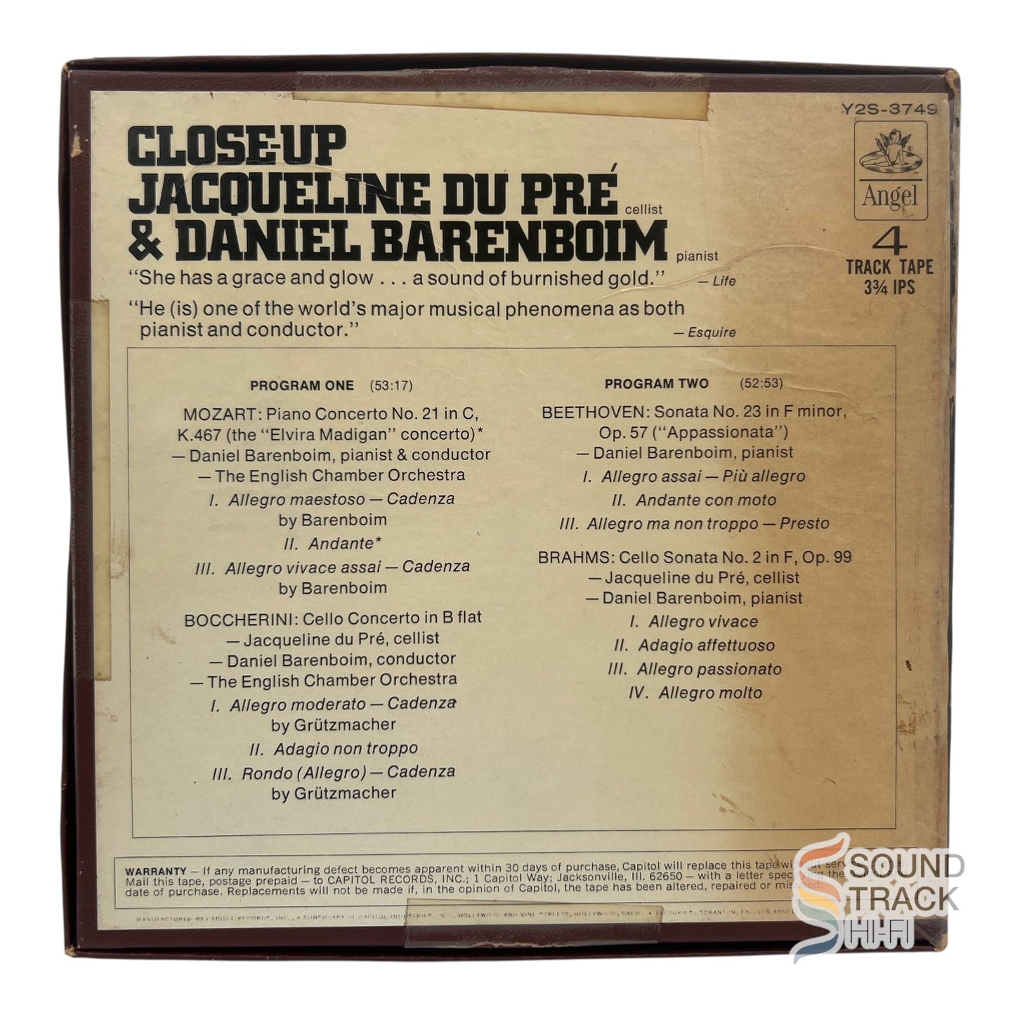 Close-Up By Jacqueline Du Pre And Daniel Barenboim 3 3/4 IPS Reel Tape Angel