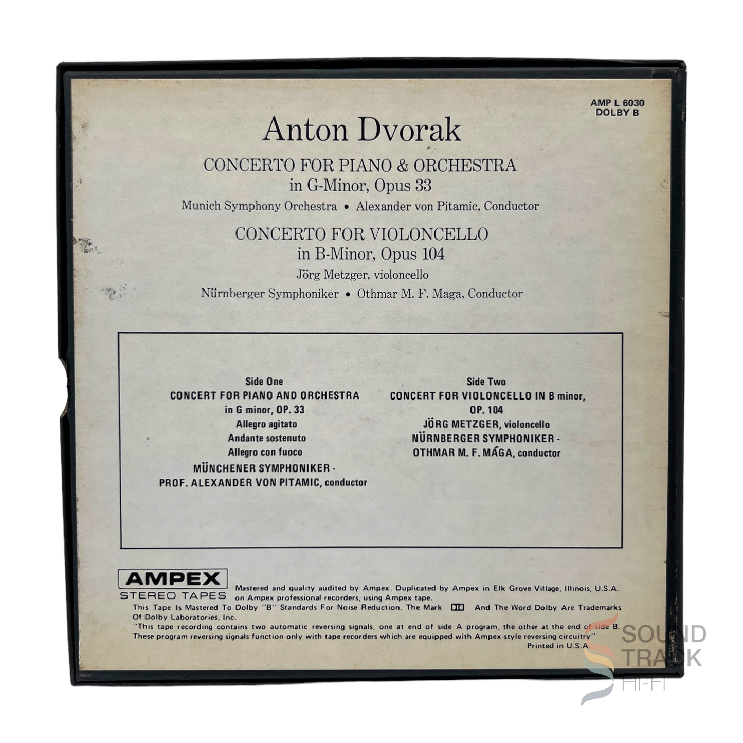 Anton Dvorak Opus 33 & 104 by Von Pitamic & M. F. Maga 7 1/2 IPS Reel Tape Dolby