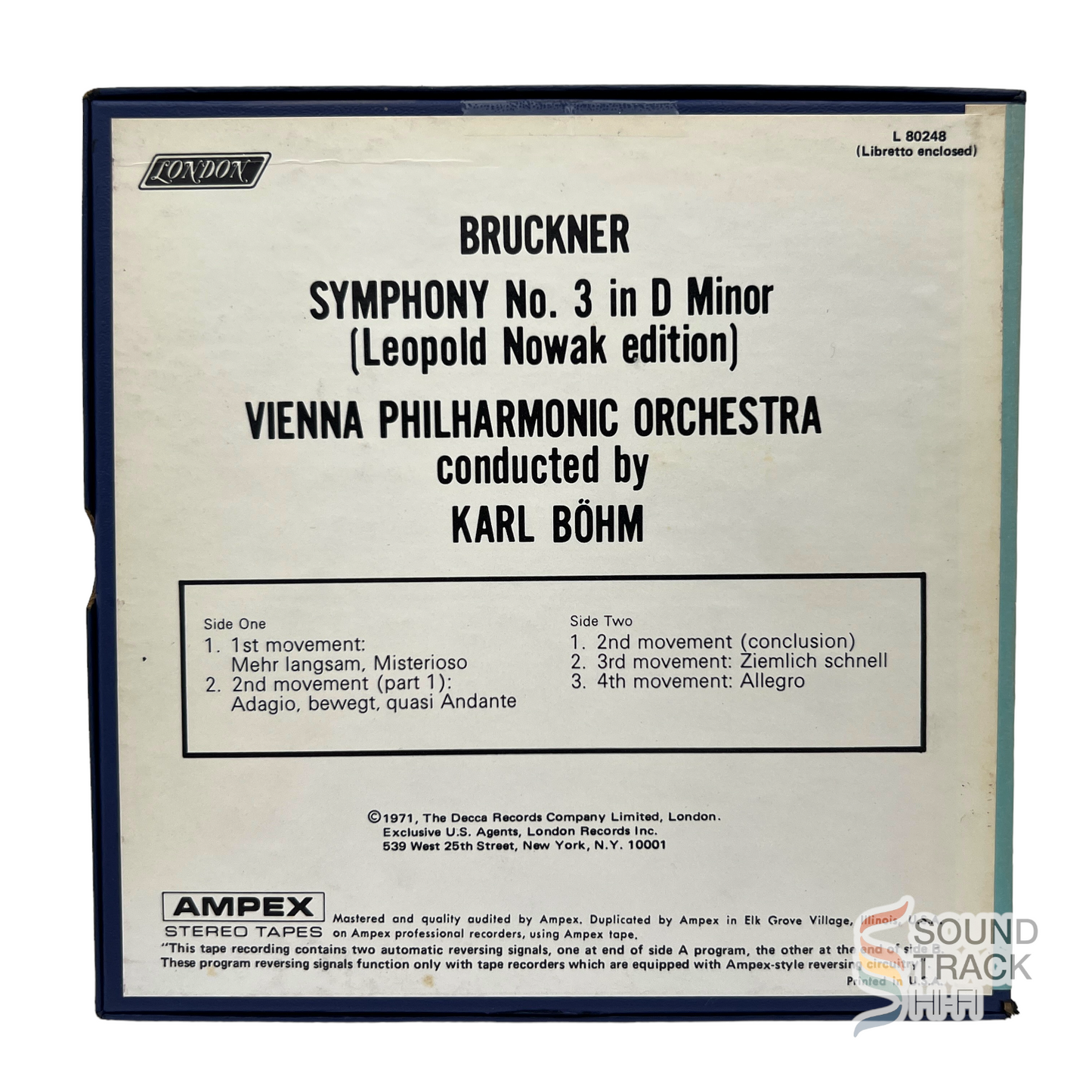 Bruckner Symphony No. 3 Vienna Philharmonic 7 1/2 IPS Reel Tape London