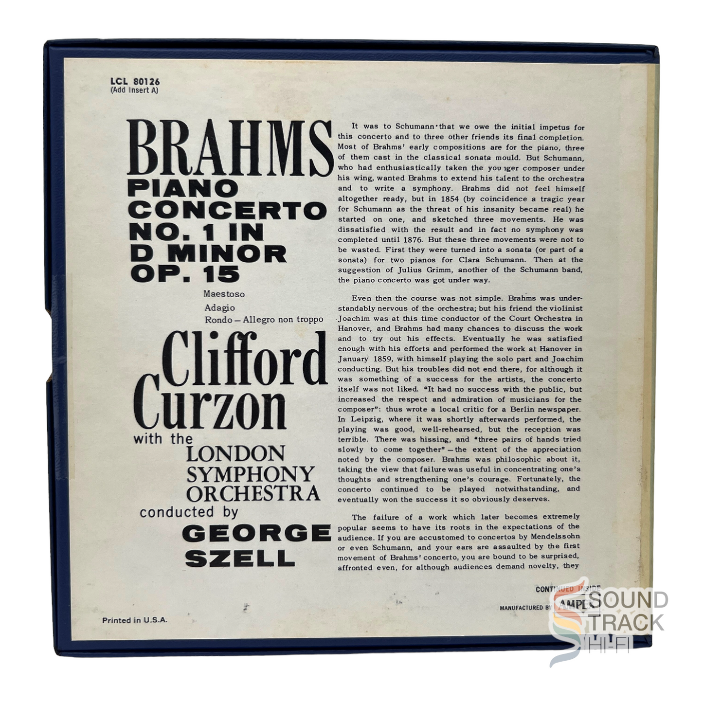 Brahms Piano Concerto No 1 Curzon Szell London Symphony 7.5 IPS Reel Tape London