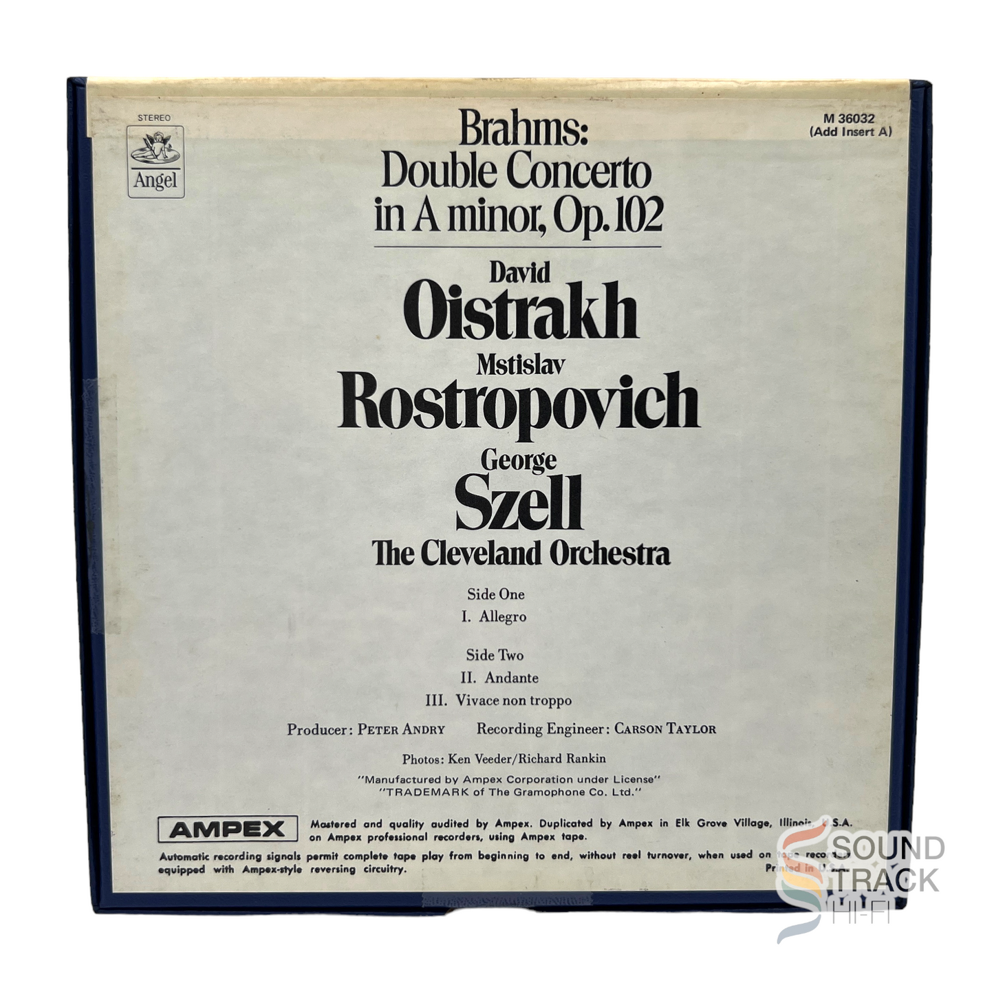 Brahms Double Concerto Oistrakh Rostropovich Szell 7.5 IPS Reel Tape Angel