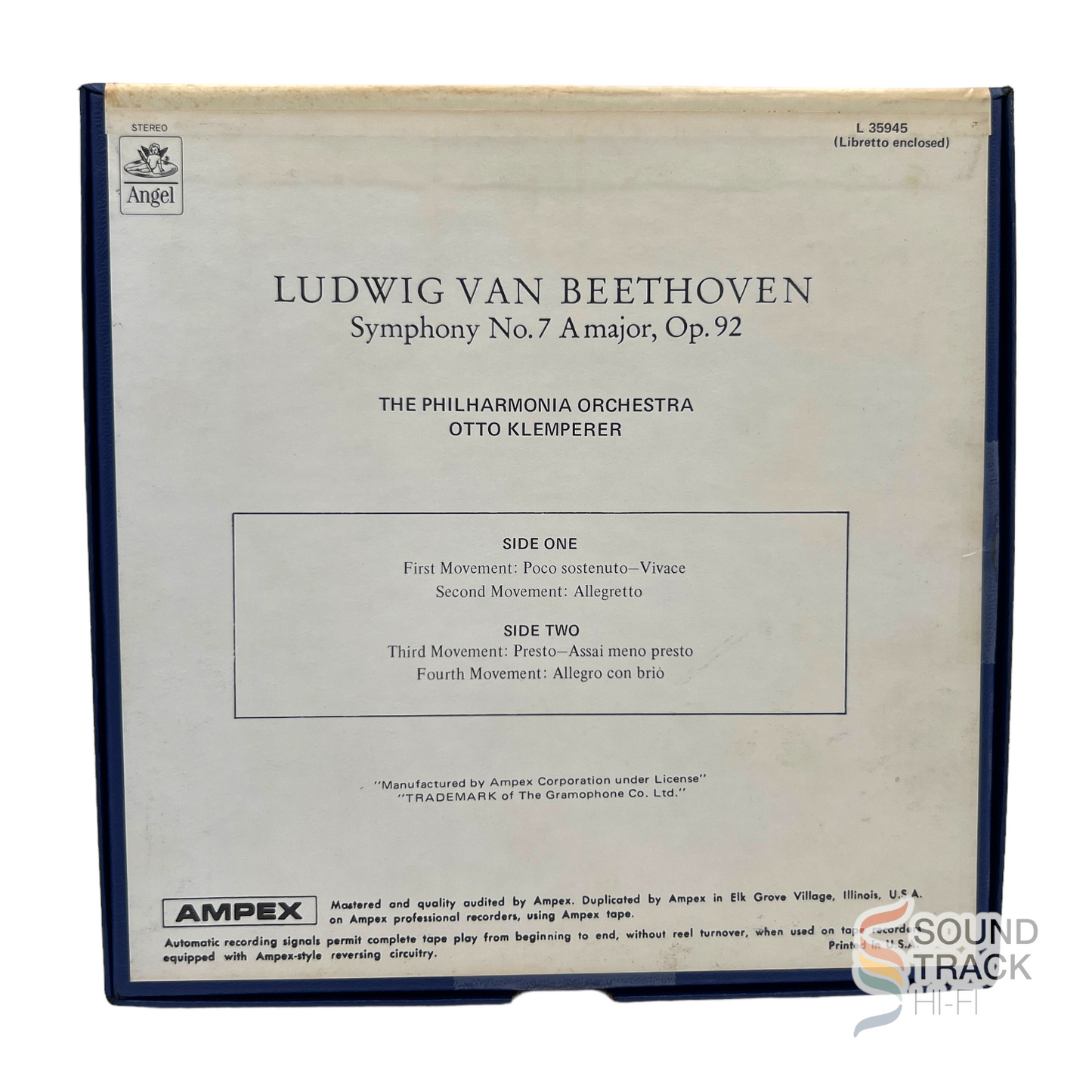 Beethoven Symphony No 7 Klemperer Philharmonia 7 1/2 IPS Reel Tape Angel