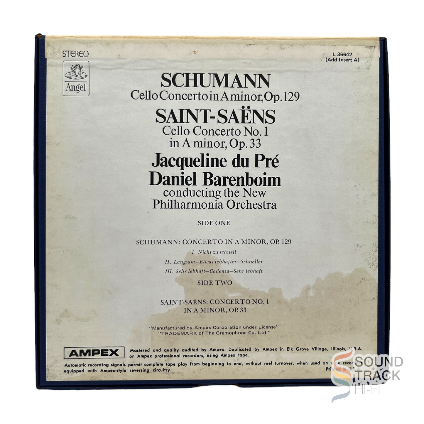 Saint-Saens Schumann Cello Concertos Du Pre Barenboim 7 1/2 IPS Reel Tape Angel