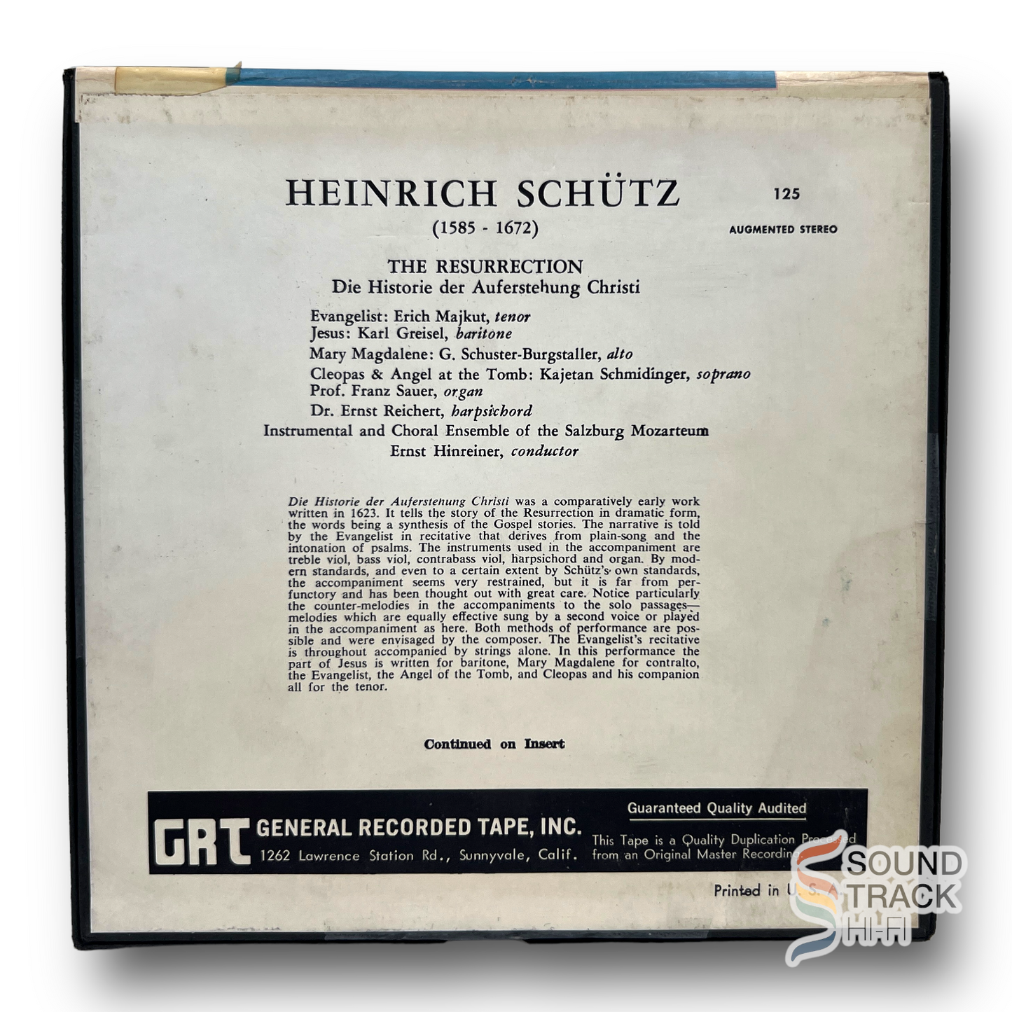 Schutz The Resurrection Ernst Hinreiner 7 1/2 IPS Reel Tape GRT