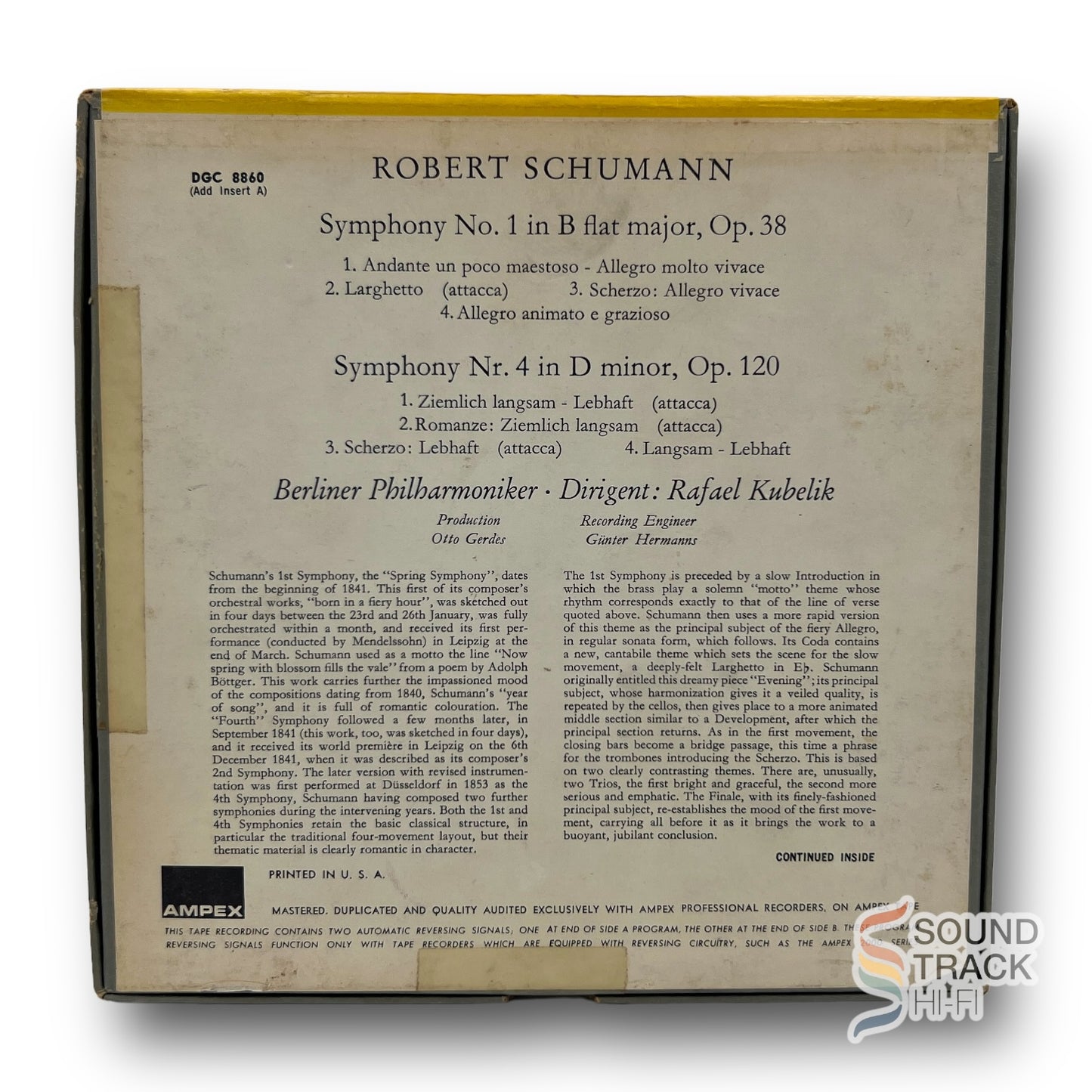 Schumann Symphonies No 1 & 4 Berlin Philharmonic 7.5 IPS Reel Tape Deutsche