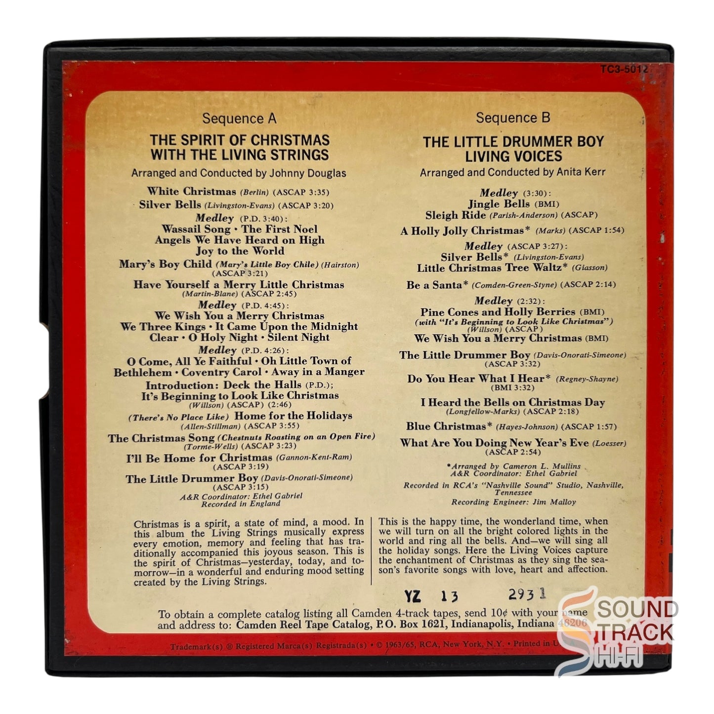 Spirit Of Christmas Little Drummer Boy Living Strings 3 3/4 IPS Reel Tape RCA