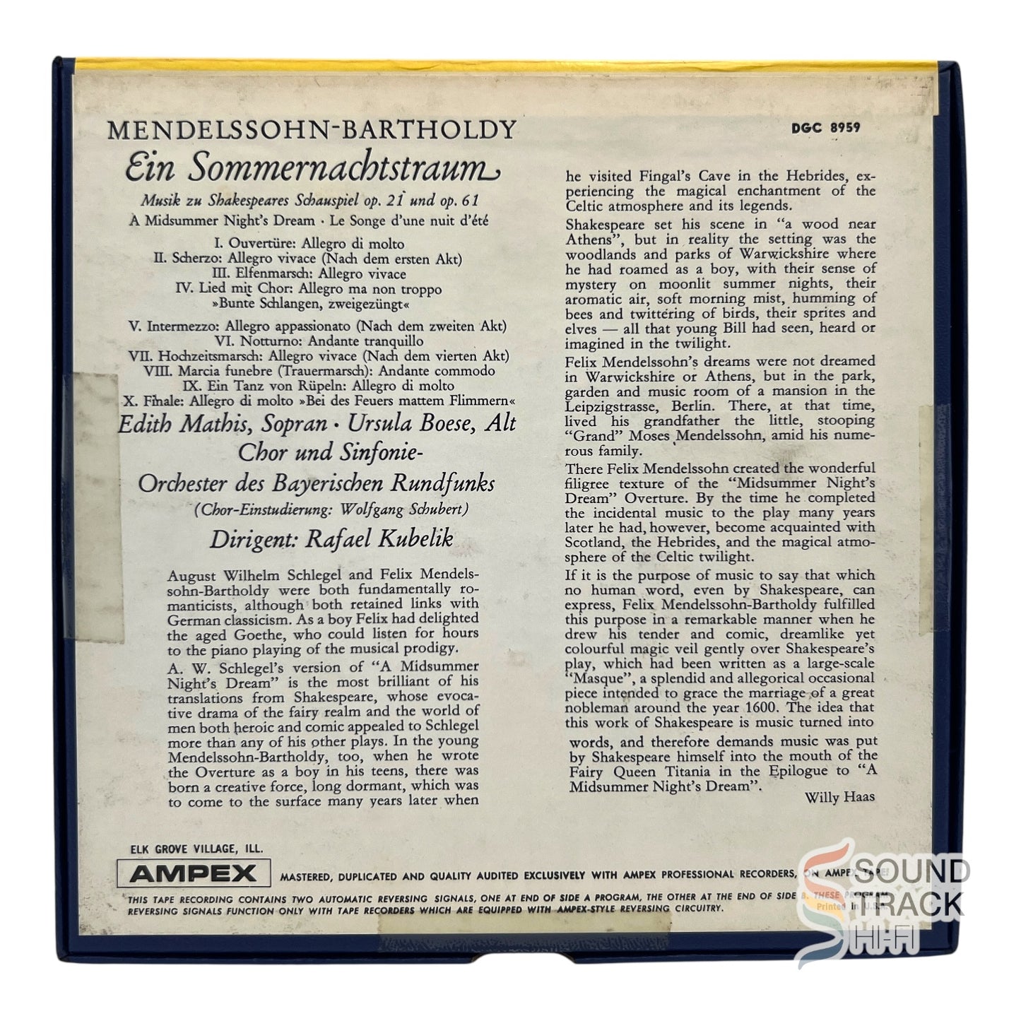 Mendelssohn Music From Midsummer Night's Dream 7.5 IPS Reel Tape Deutsche