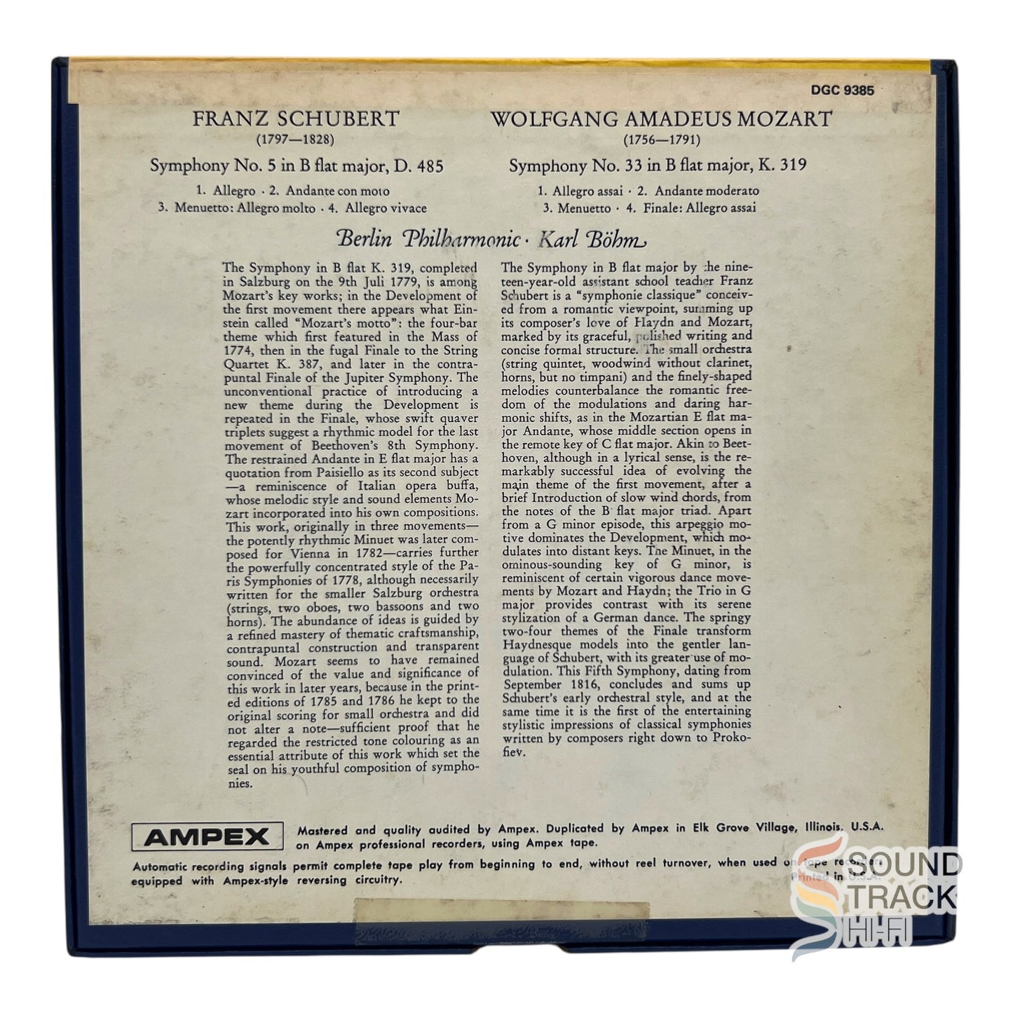 Mozart Symphony No 33 Schubert Symphony No 5 Bohm 7 1/2 IPS Reel Tape Deutsche