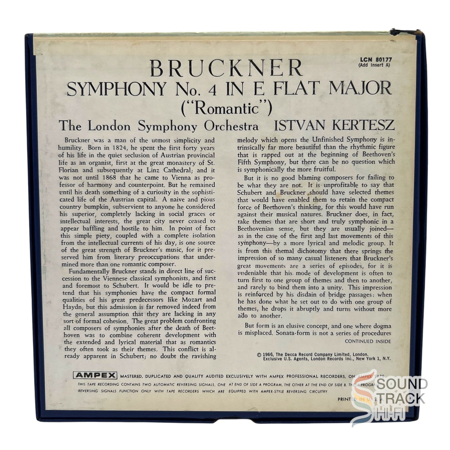 Bruckner Symphony No 4 London Symphony Kertesz 7 1/2 IPS Reel Tape London