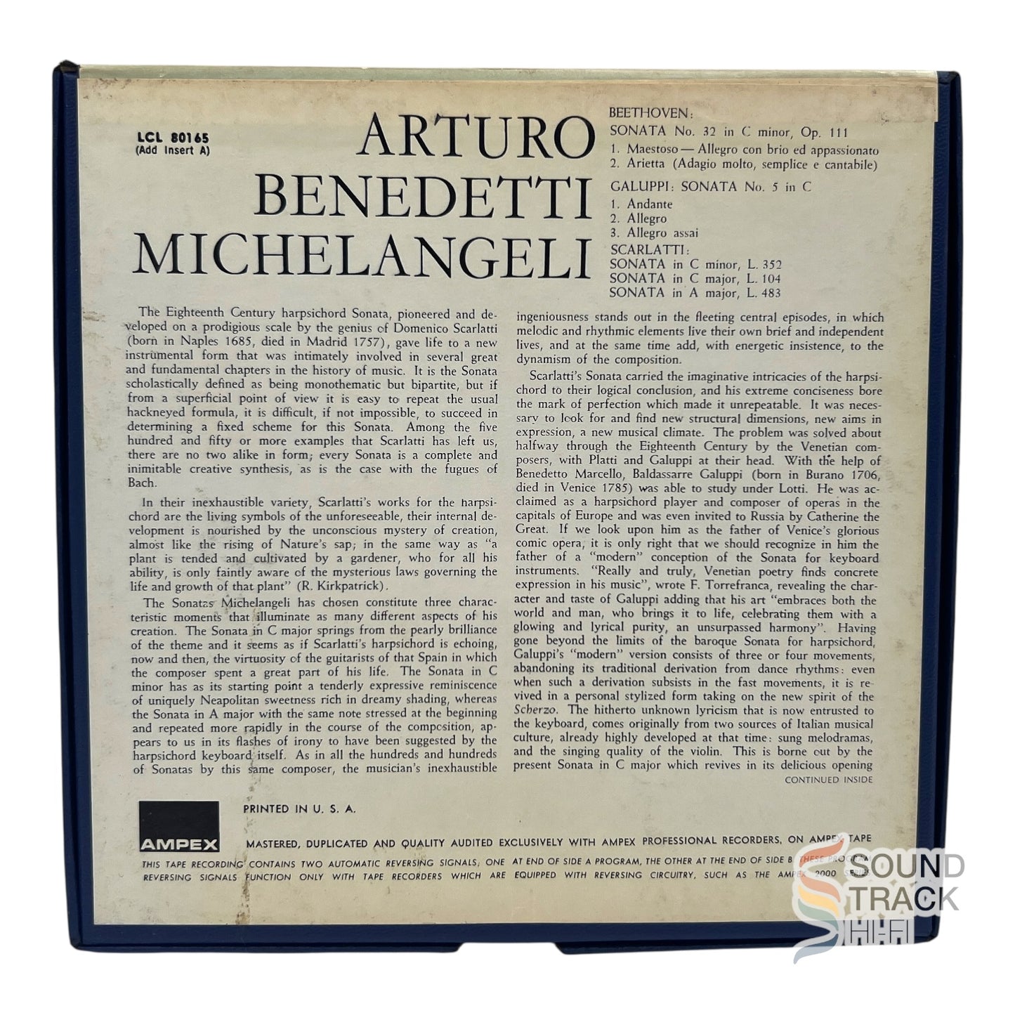 Beethoven Sonata No 32 Arturo Benedetti Michelangeli 7 1/2 IPS Reel Tape London