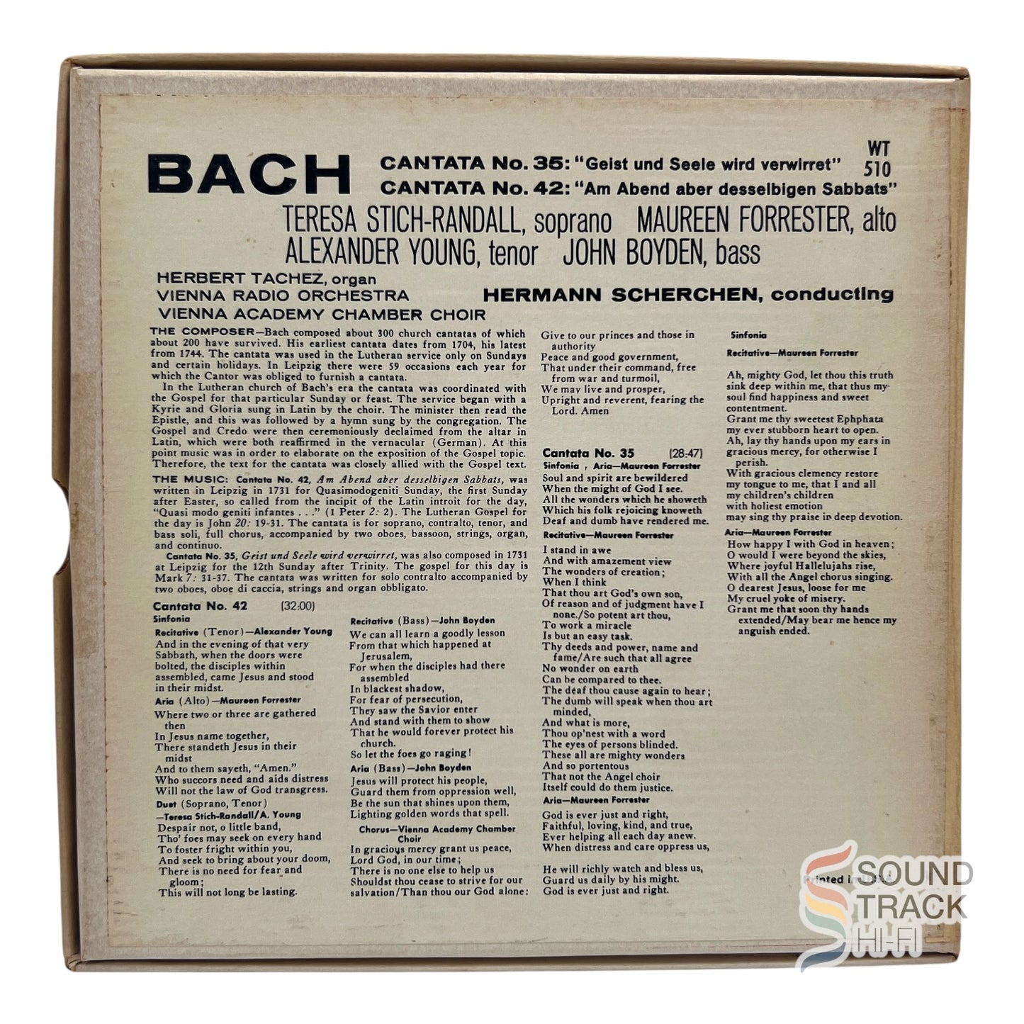 Bach Cantatas 35 and 42 Stitch-Randall Forrester 7 1/2 IPS Reel Tape Westminster