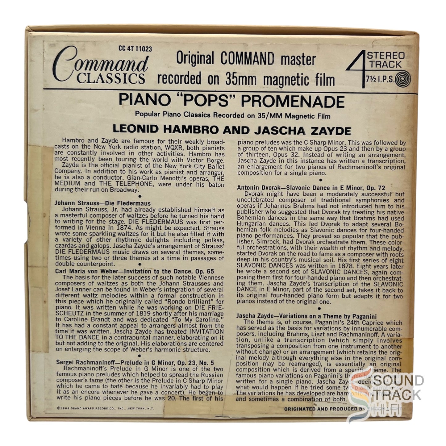 Piano Pops Promenade Leonid Hambro and Jascha Zayde 7 1/2 IPS Reel Tape Command